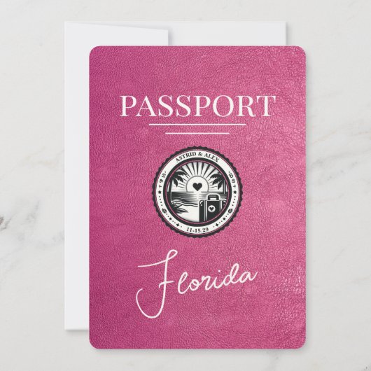 Magenta Pink Florida Passport Wedding Kaart (Achterkant)
