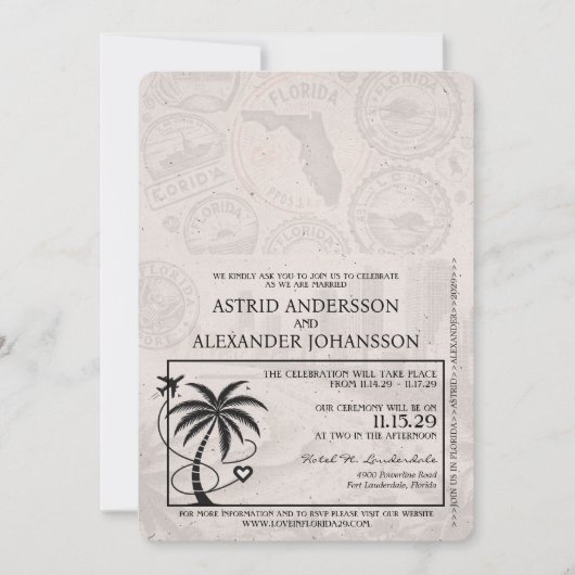 Magenta Pink Florida Passport Wedding Kaart (Voorkant)