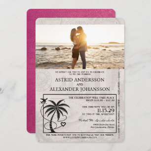 Magenta Pink Florida Passport Wedding Kaart