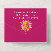 Magenta Pink Fuchsia Herfst Floral Elegant Wedding All In One Uitnodiging (Achterkant)