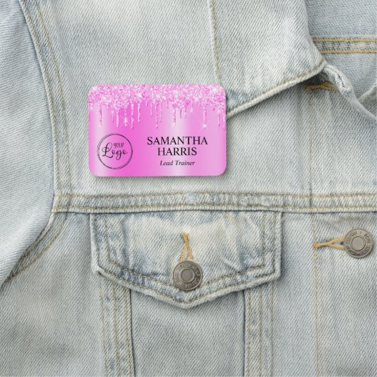 Magenta Pink Glitter Drips Shimmer Naamplaatje (In situ)