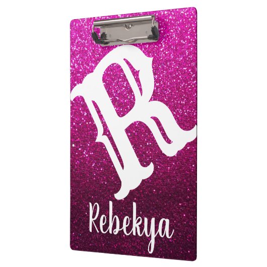 Magenta Pink Glitter Ombre Sparkles Monogram Klembord (Links)
