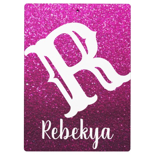 Magenta Pink Glitter Ombre Sparkles Monogram Klembord (Achterkant)