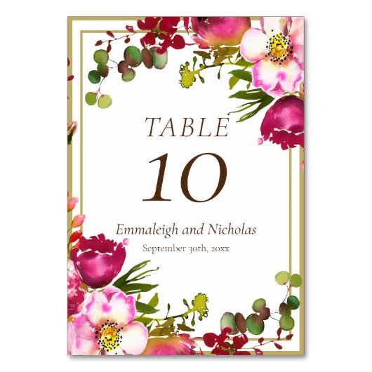 Magenta Pink Gold Floral Wedding Kaart (Voorkant)