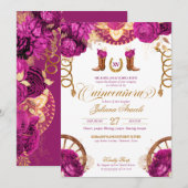 Magenta Pink Gold Roos Land Western Quinceanera Kaart (Voorkant / Achterkant)