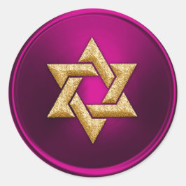 Magenta Pink Gold Star van David Envelope Seal Ronde Sticker