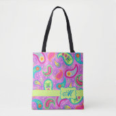 Magenta Pink Modern Paisley Monogram Tote Bag (Voorkant)