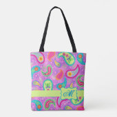 Magenta Pink Modern Paisley Monogram Tote Bag (Achterkant)