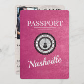 Magenta Pink Nashville Passport Bewaar de datum Save The Date (Voorkant / Achterkant)