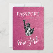 Magenta Pink New York City Passport Wedding Kaart (Achterkant)