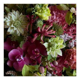 Magenta Pink Orchid and Green Clematis Floral Post Perfect Poster