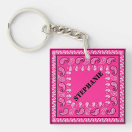 Magenta Pink Paisley Bandana gepersonaliseerd Sleutelhanger