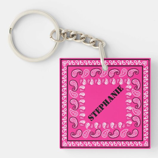 Magenta Pink Paisley Bandana gepersonaliseerd Sleutelhanger (voorkant)