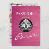 Magenta Pink Paris Passport Bewaar de datum Save The Date (Voorkant / Achterkant)