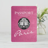 Magenta Pink Paris Passport Bewaar de datum Save The Date (Staand voorkant)
