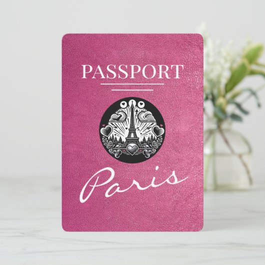 Magenta Pink Paris Passport Bewaar de datum Save The Date (Staand voorkant)