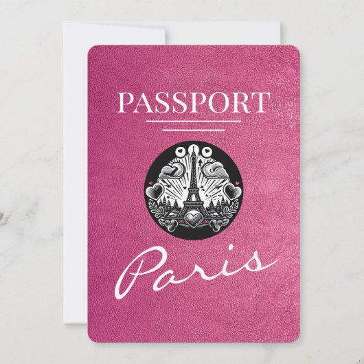 Magenta Pink Paris Passport Bewaar de datum Save The Date (Voorkant)