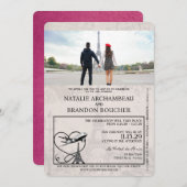 Magenta Pink Paris Passport Wedding Kaart (Voorkant / Achterkant)