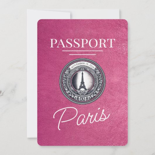 Magenta Pink Paris Passport Wedding Kaart (Achterkant)
