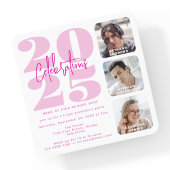 Magenta Pink Photo Triple Afstuderen Invitation Kaart