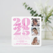 Magenta Pink Photo Triple Afstuderen Invitation Kaart (Staand voorkant)
