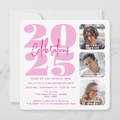 Magenta Pink Photo Triple Afstuderen Invitation Kaart (Voorkant)
