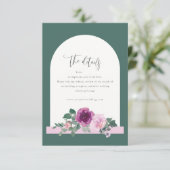 Magenta Pink Rose Floral Botanical Green Wedding Informatiekaartje (Staand voorkant)