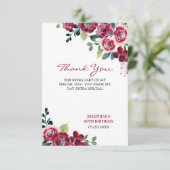 Magenta Pink Rose Floral Greenery Birthday Bedankkaart (Staand voorkant)