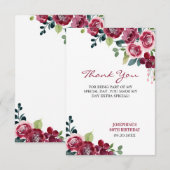 Magenta Pink Rose Floral Greenery Birthday Bedankkaart (Voorkant / Achterkant)