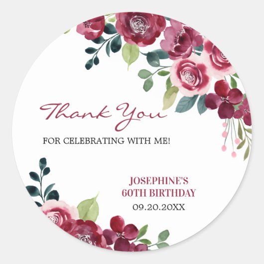 Magenta Pink Rose Floral Greenery Birthday Ronde Sticker (Voorkant)