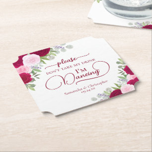 Magenta & Pink Roses nemen niet mijn Drink bruilof Kartonnen Onderzetters