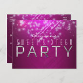 Magenta Pink Sparkle Glam Club Vibe PARTY Briefkaa Uitnodiging Briefkaart (Voorkant / Achterkant)