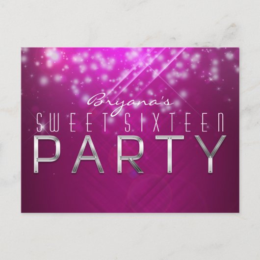 Magenta Pink Sparkle Glam Club Vibe PARTY Briefkaa Uitnodiging Briefkaart (Voorkant)