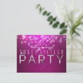 Magenta Pink Sparkle Glam Club Vibe PARTY Briefkaa Uitnodiging Briefkaart (Staand voorkant)