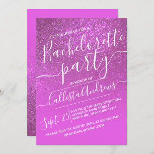 Magenta Pink Sparkly Glitter Ombre Bachelorette Kaart