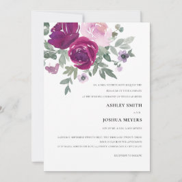Magenta Pink Watercolor Floral Wedding Kaart