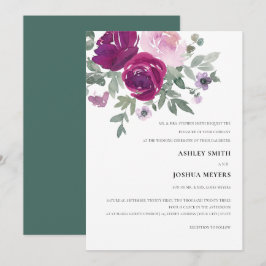 Magenta Pink Watercolor Floral Wedding Kaart