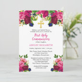 Magenta Pink Waterverf Floral Commune Kaart (Staand voorkant)