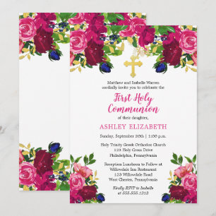 Magenta Pink Waterverf Floral Commune Kaart