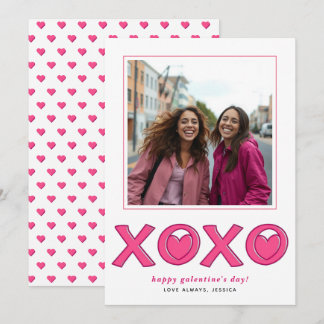 Magenta pink XOXO hearts Galentines Day photo Feestdagenkaart