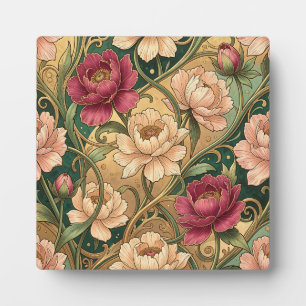 Magenta Pioen Bloempatroon Gouden Krullen Fotoplaat