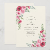 Magenta Pioen Huwelijk Kaart (Voorkant / Achterkant)