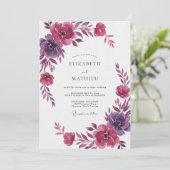 Magenta Pluim Ranunculus Eucalyptus Bruiloft Kaart (Staand voorkant)