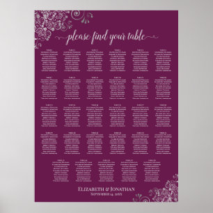 Magenta Plum 29 Tafel Zilveren Trouwstoelen Platte Poster