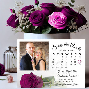Magenta Plum Roos Elegante Trouwkalender & Foto Save The Date