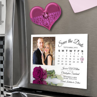 Magenta Plum Roos Kalender Foto Opslaan Datum Magn Magnetische Uitnodiging