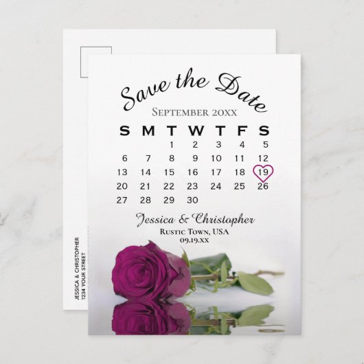 Magenta Plum Roos Trouwkalender Bewaar de datum Aankondigingskaart (Voorkant / Achterkant)