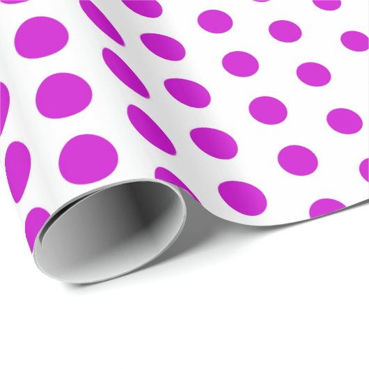 Magenta Polka Dot Modern White Cadeaupapier (Rol Hoek)
