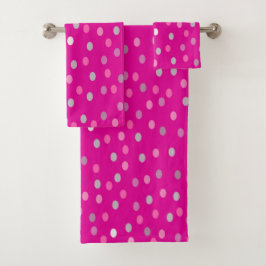 Magenta Polka Dots Bad Handdoek