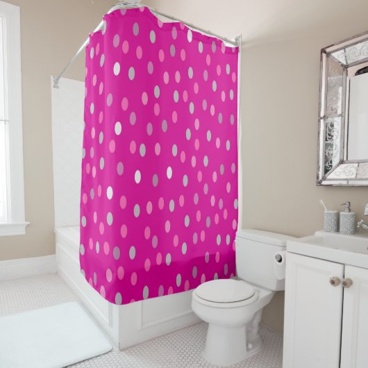 Magenta Polka Dots Douchegordijn (In situ)